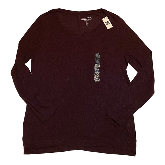 GAP Factory Linen Blend Longsleeve T-shirt Size S Heathered Burgundy Oversized - Picture 4 of 6